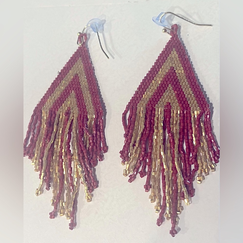 ASU Maroon and gold beaded earrings, Ink and Alloy.